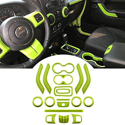 Gear Shift Knobs Frame & Air Outlet Cover for Jeep Wrangler JK JKU 2011-2018 2&4 door Green 18 PCS Full Set Interior Decoration Trim Kit Steering Wheel & Center Console Trim 